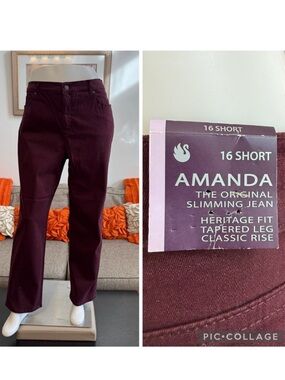 ❣️🆕Gloria Vanderbilt Amanda Diamond Burgundy Tapered Leg Stud Detail Jeans❣️